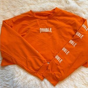 SHEIN Orange Boxy Long Sleeve ‘Double’ Crop Long Sleeve Ladies Size XS